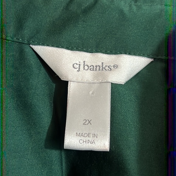 CJ Banks Womens plus size 2X Dr Green button up Blouse 3/4 sleeve stretch sides - Picture 7 of 7